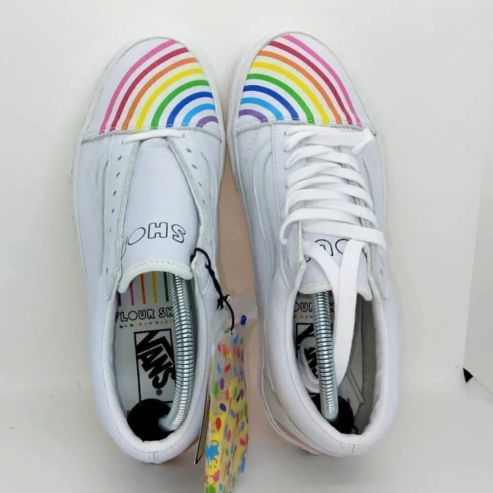 VANS UA Old Skool Flour Shop Women's Rainbow White Designer Sneakers- sz. 10 1/2